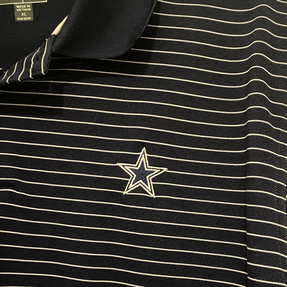 NEW DALLAS COWBOYS; ADIDAS Dark Blue Striped Polo Shirt;